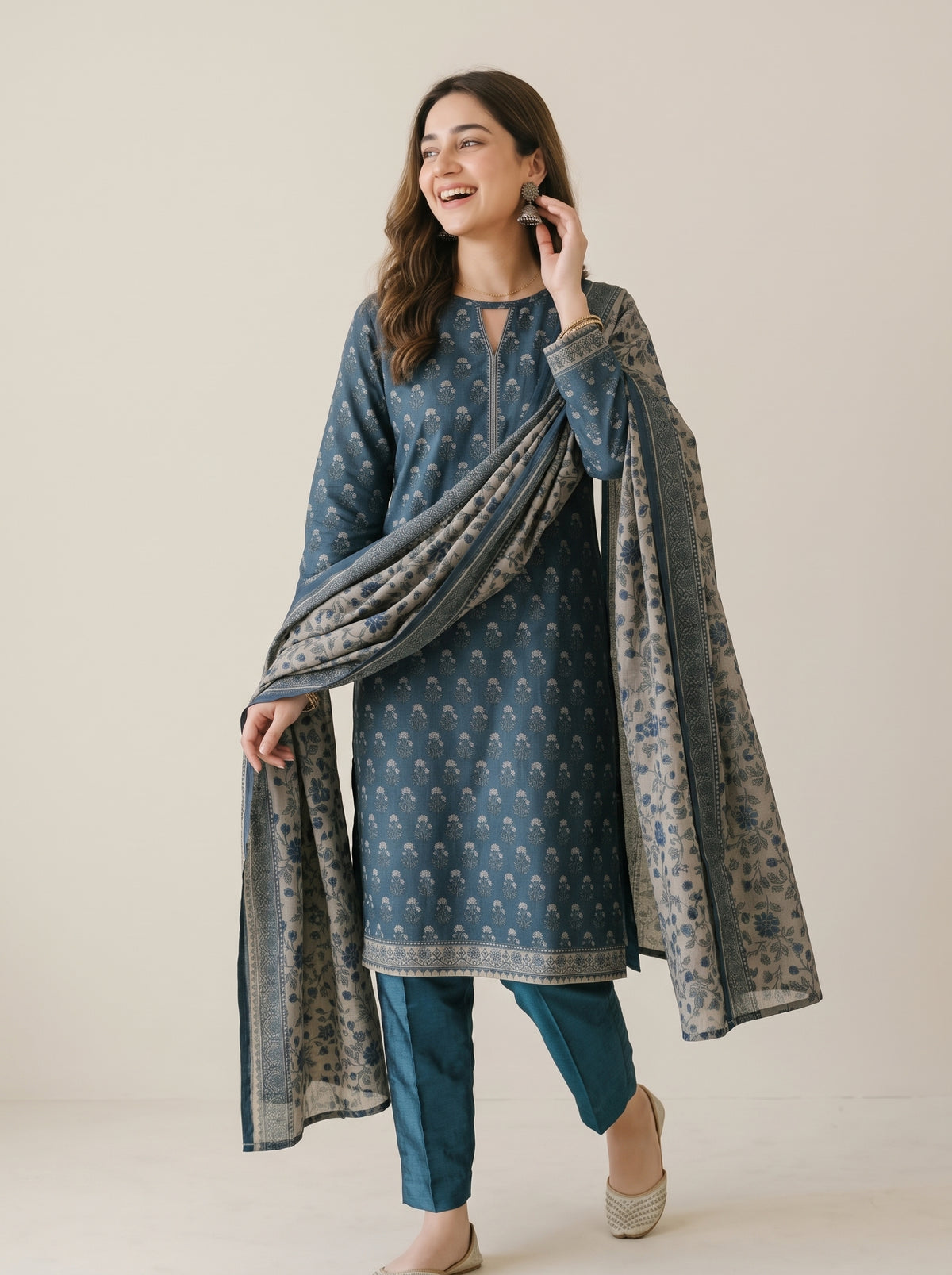 JHOOM 3pcs Stitched Printed Khaddar [D-6269]