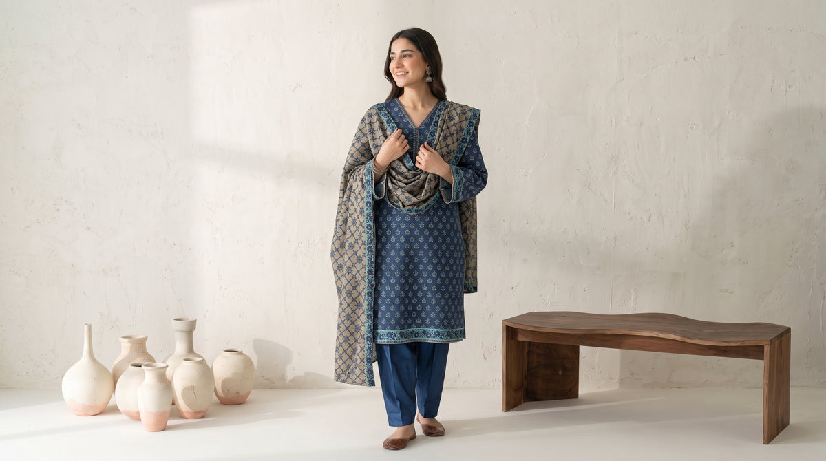 RESHAM 3pcs Un-Stitched Printed Khaddar [D-6268]