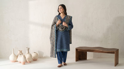 RESHAM 3pcs Un-Stitched Printed Khaddar [D-6268]