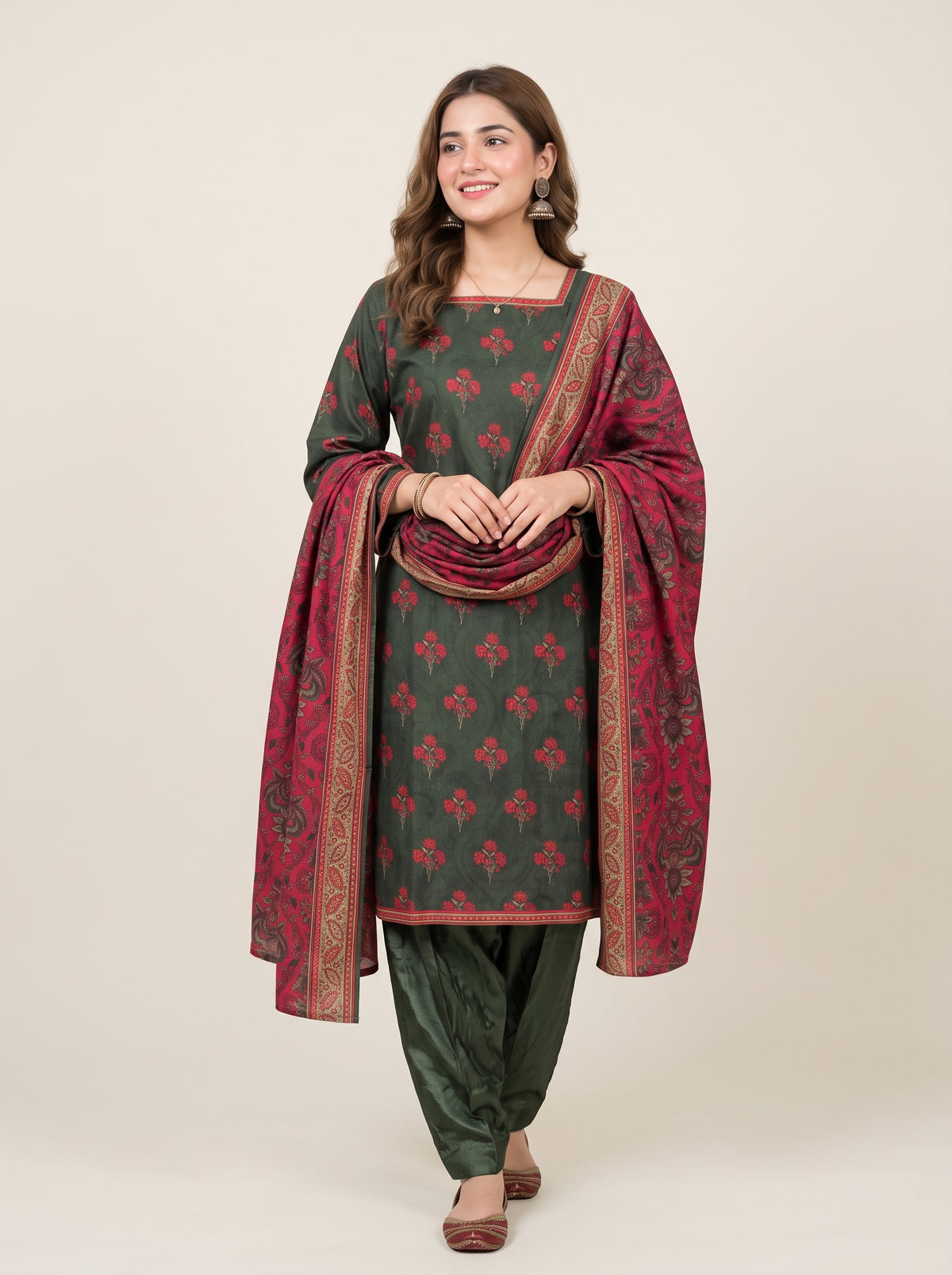 JHOOM 3pcs Stitched Printed Khaddar [D-6289]