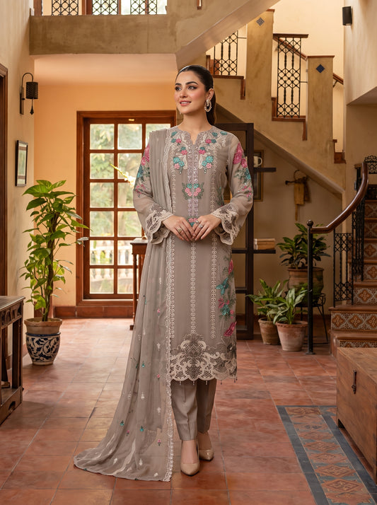 ZAFIELLE 3pcs Semi-Stitched Emb Chiffon [D-5104]