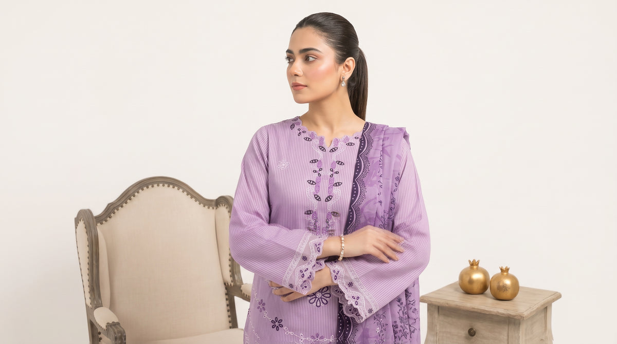 SOULAY 3pcs Un-Stitched Emb Viscose [D-6155]
