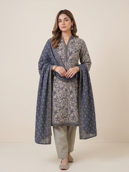 JHOOM 3pcs Stitched Printed Khaddar [D-6285]