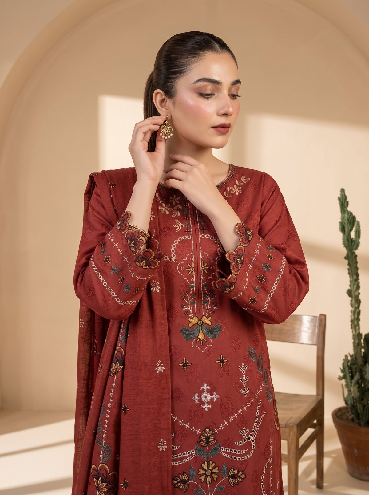 MARJAAN 3pcs Un-Stitched Emb Dhanak [D-5881]