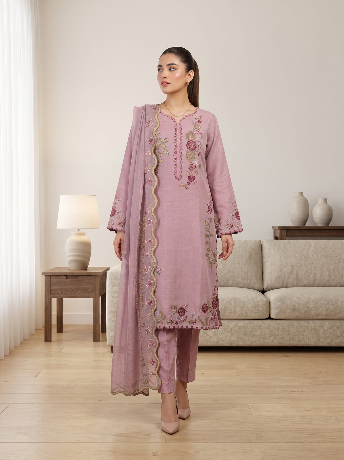 ARIBA 3pcs Stitched Fancy Emb Khaddi [D-5842]