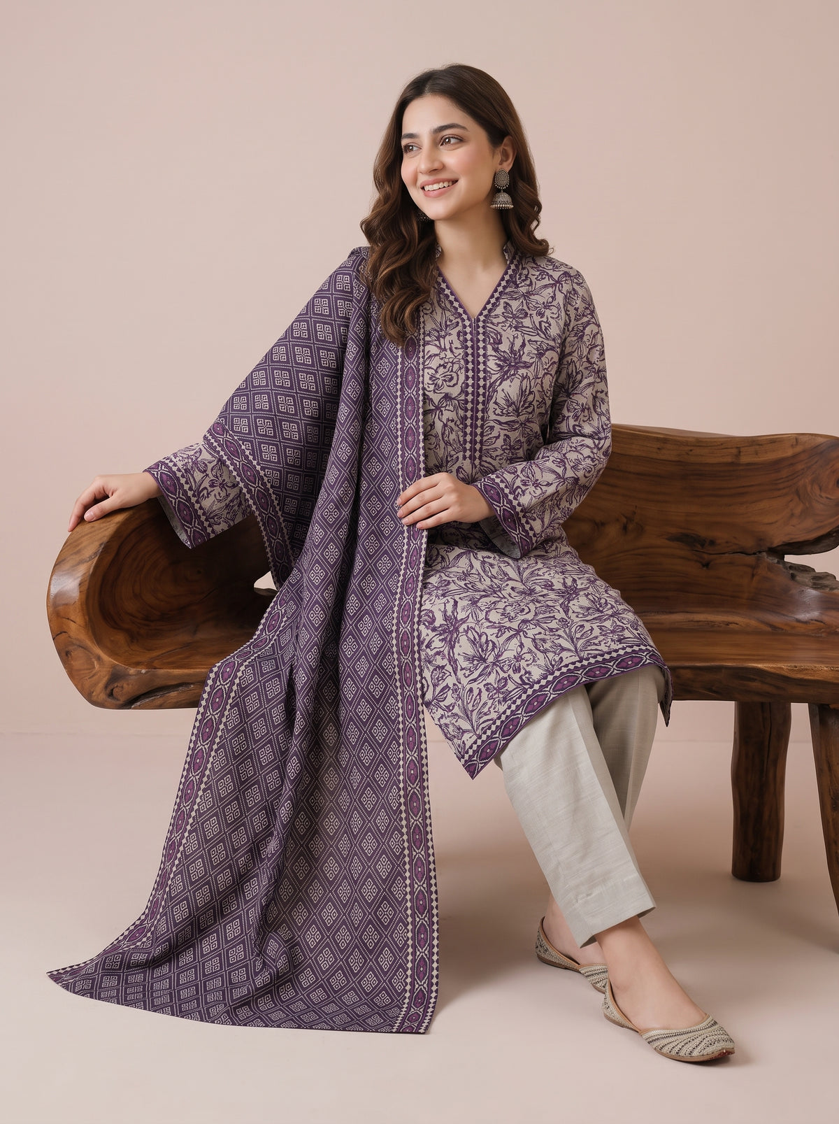 GHAZAL 3pcs Stitched Printed Khaddar [D-6282]