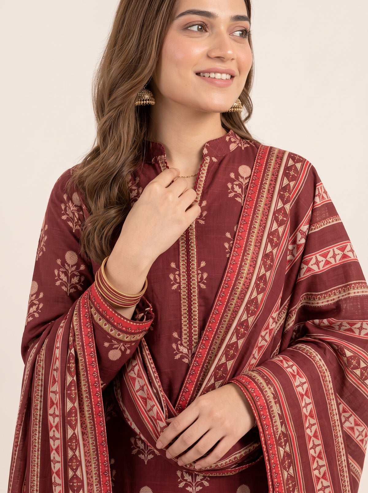 JHOOM 3pcs Stitched Printed Khaddar [D-6273]