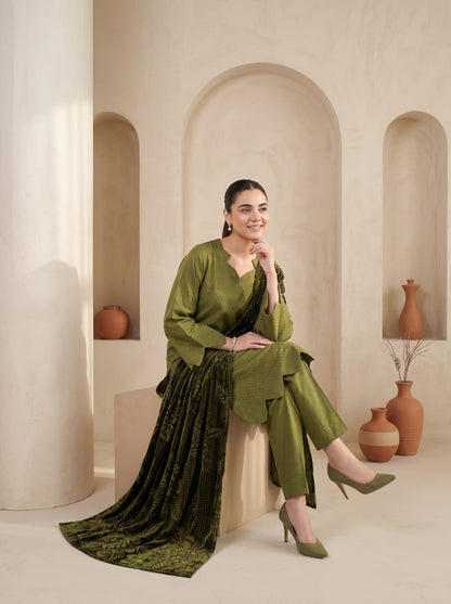 ZAUQ 3pcs Un-Stitched Emb Dhanak [D-6650]
