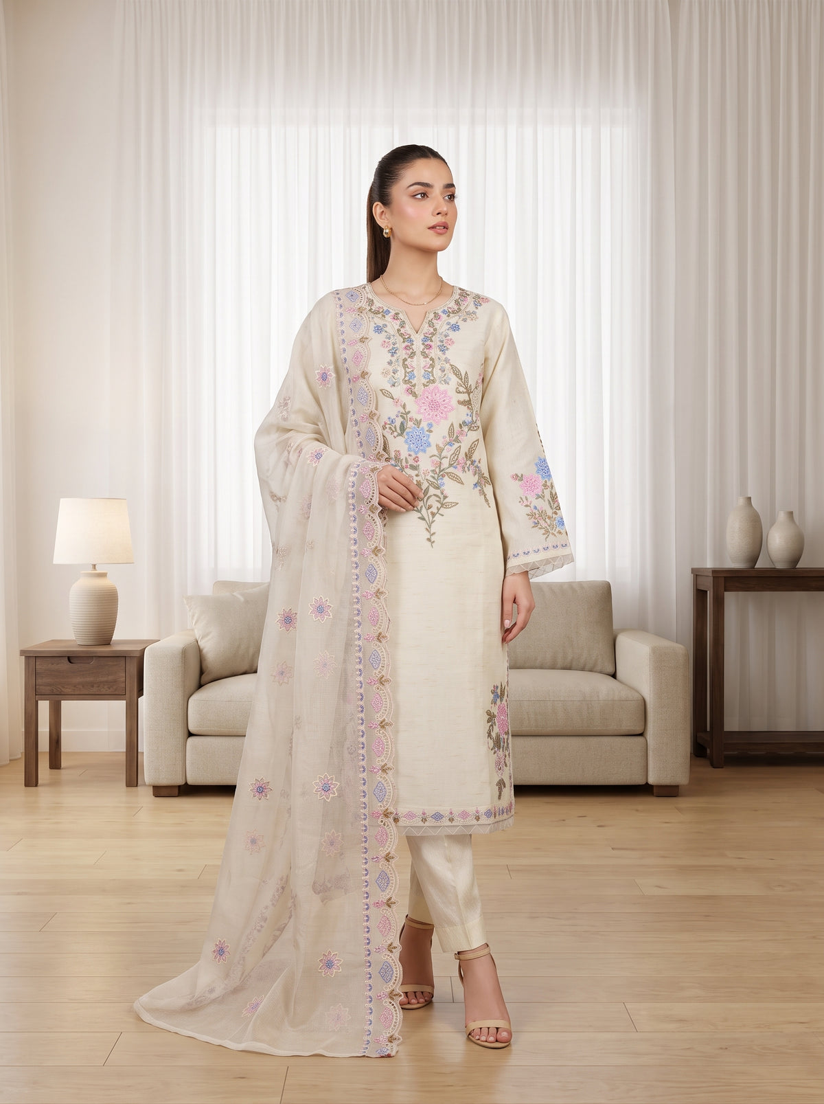 ARIBA 3pcs Stitched Fancy Emb Khaddi [D-5846]