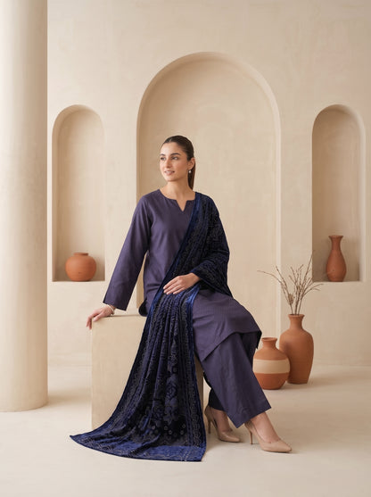 ZAUQ 3pcs Un-Stitched Emb Dhanak [D-6647]