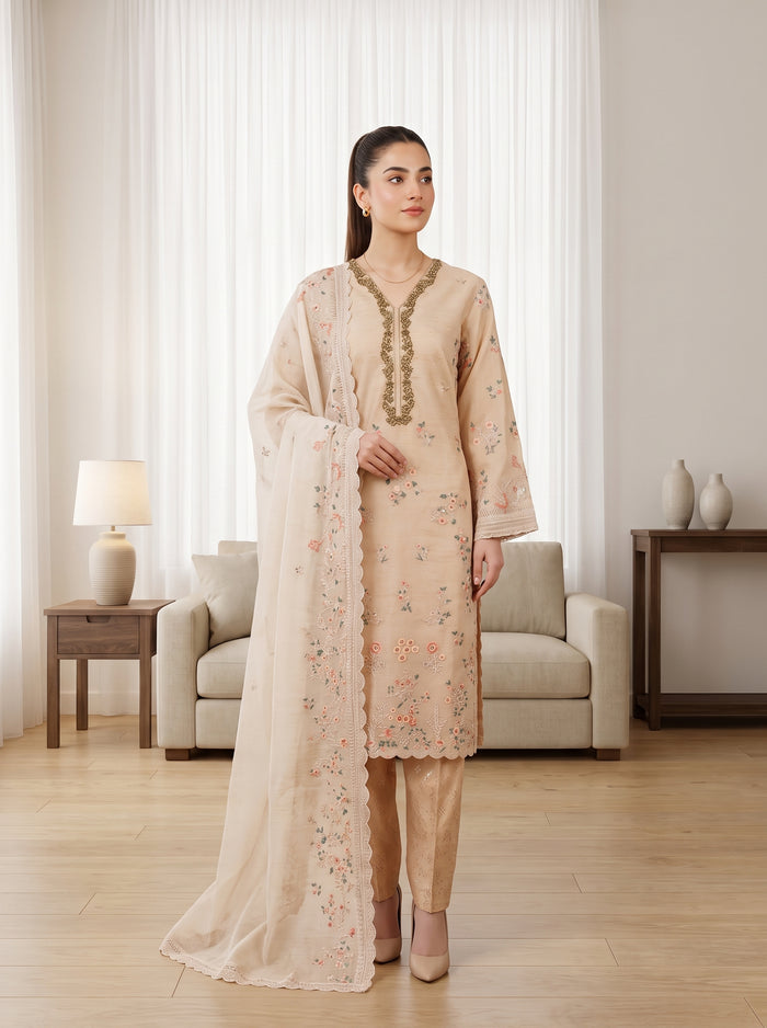 ARIBA 3pcs Stitched Fancy Emb Khaddi [D-5847]