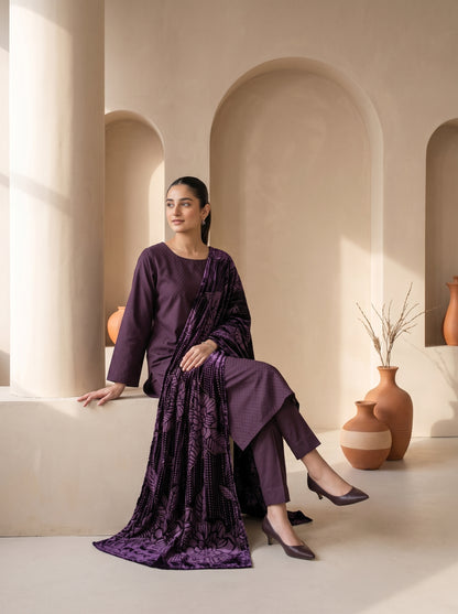 ZAUQ 3pcs Un-Stitched Emb Dhanak [D-6649]