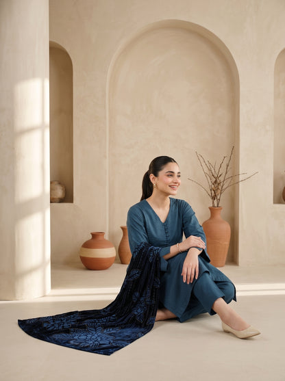 ZAUQ 3pcs Un-Stitched Emb Dhanak [D-6646]