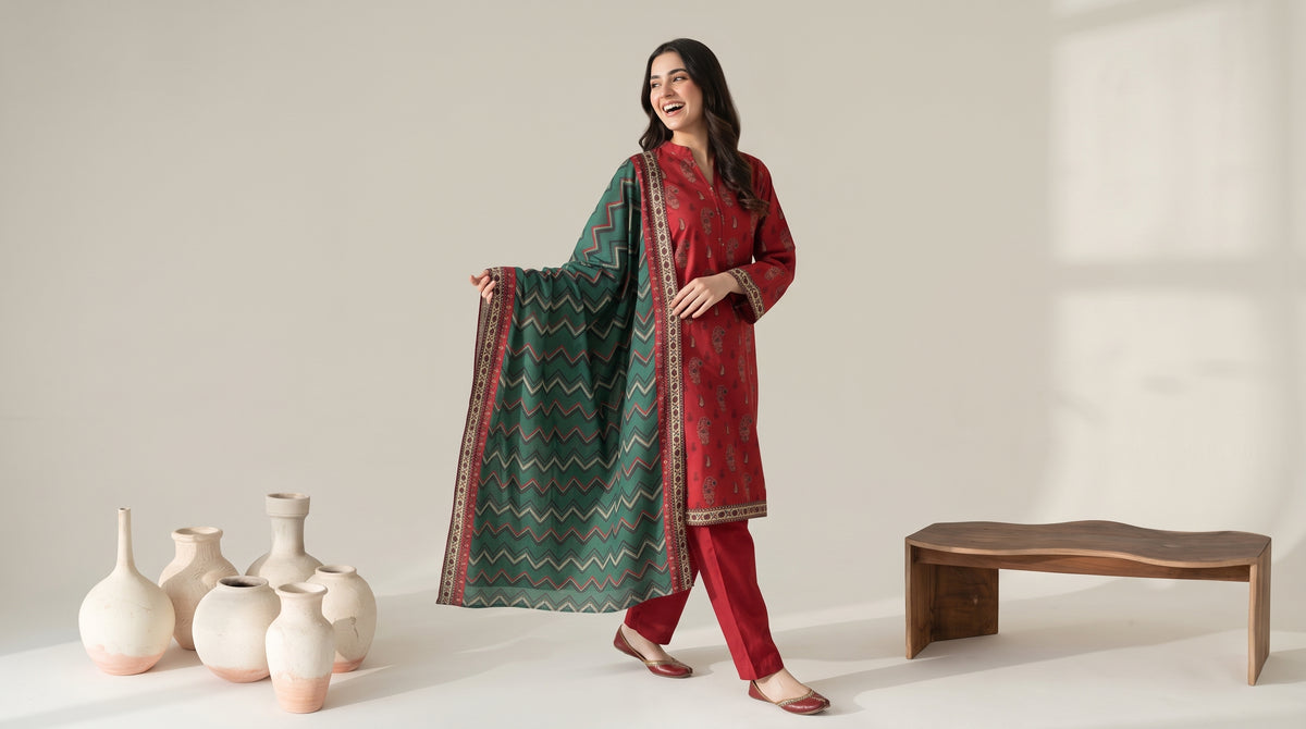 RESHAM 3pcs Un-Stitched Printed Khaddar [D-6281]