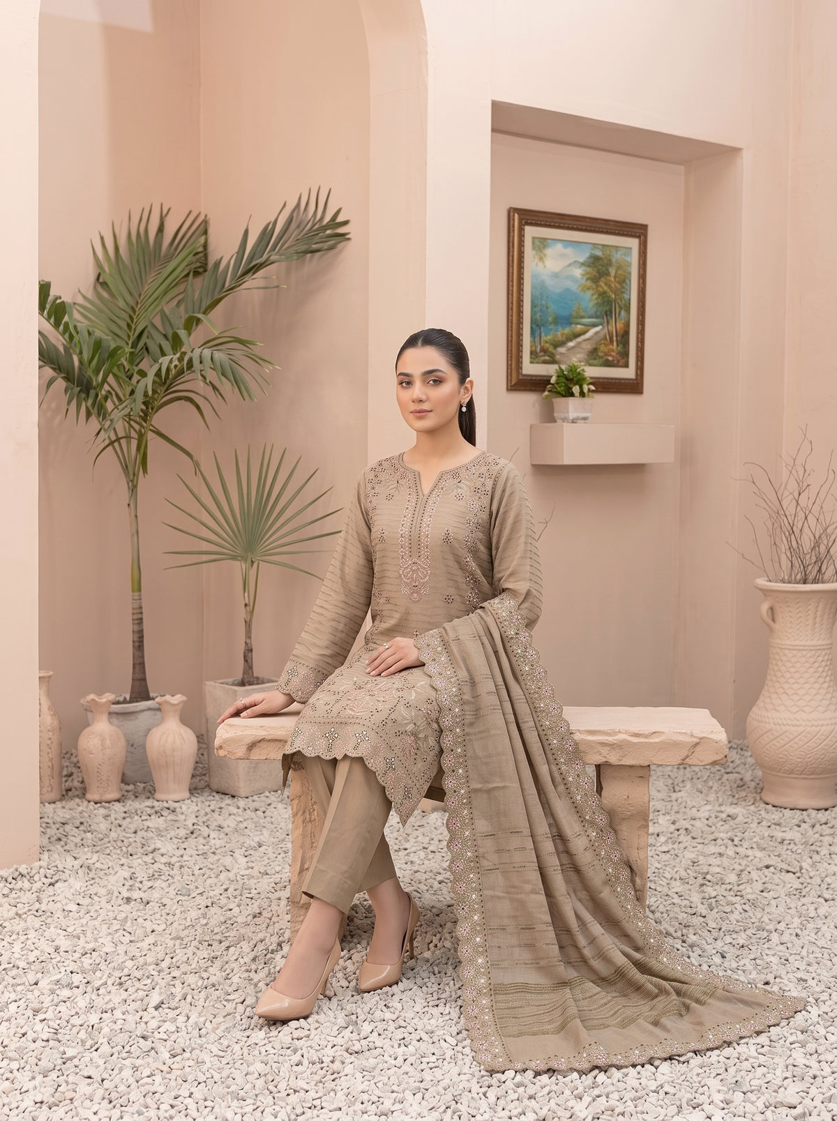 MEENA 3pcs Un-Stitched  Embroidered Dhanak [D-6306]