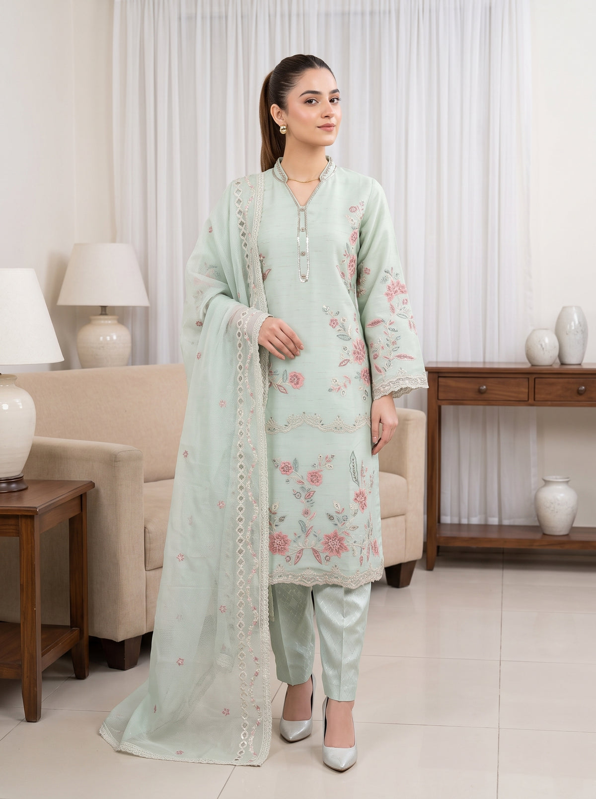 ARIBA 3pcs Stitched Fancy Emb Khaddi [D-5841]