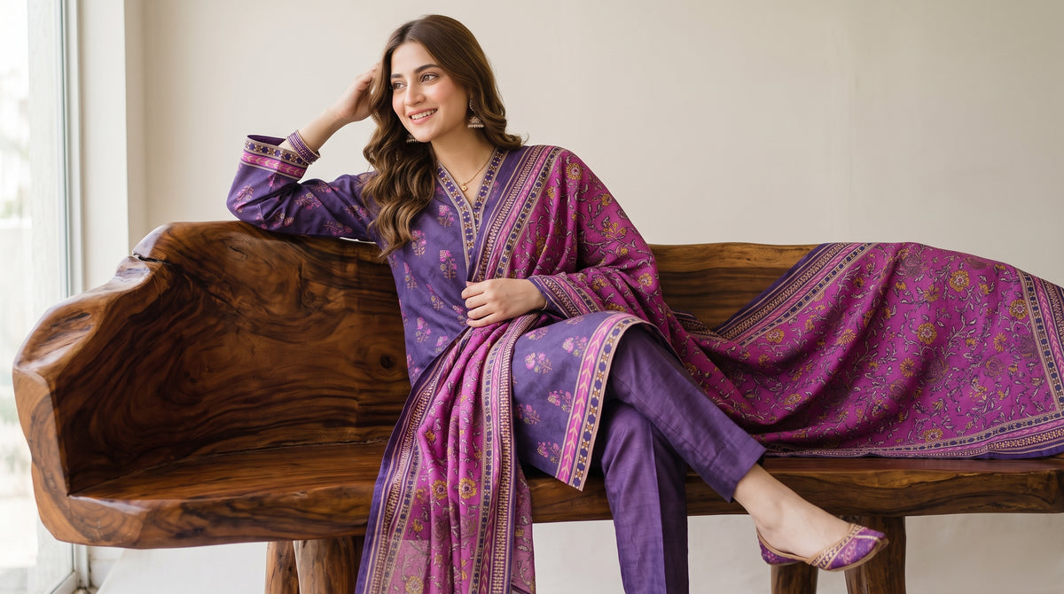 BAHAR 3pcs Stitched Printed Khaddar [D-6268]