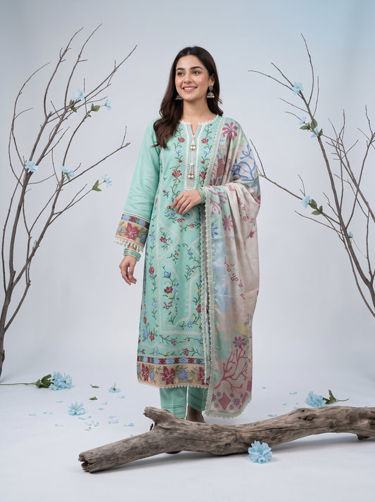 ZARAFAT 3pcs Semi-Stitched Emb Lawn [D-4913]