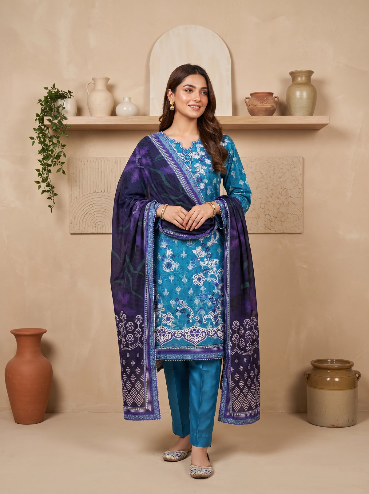 DESIR 3pcs Un-Stitched Emb Printed Staple [D-5893]