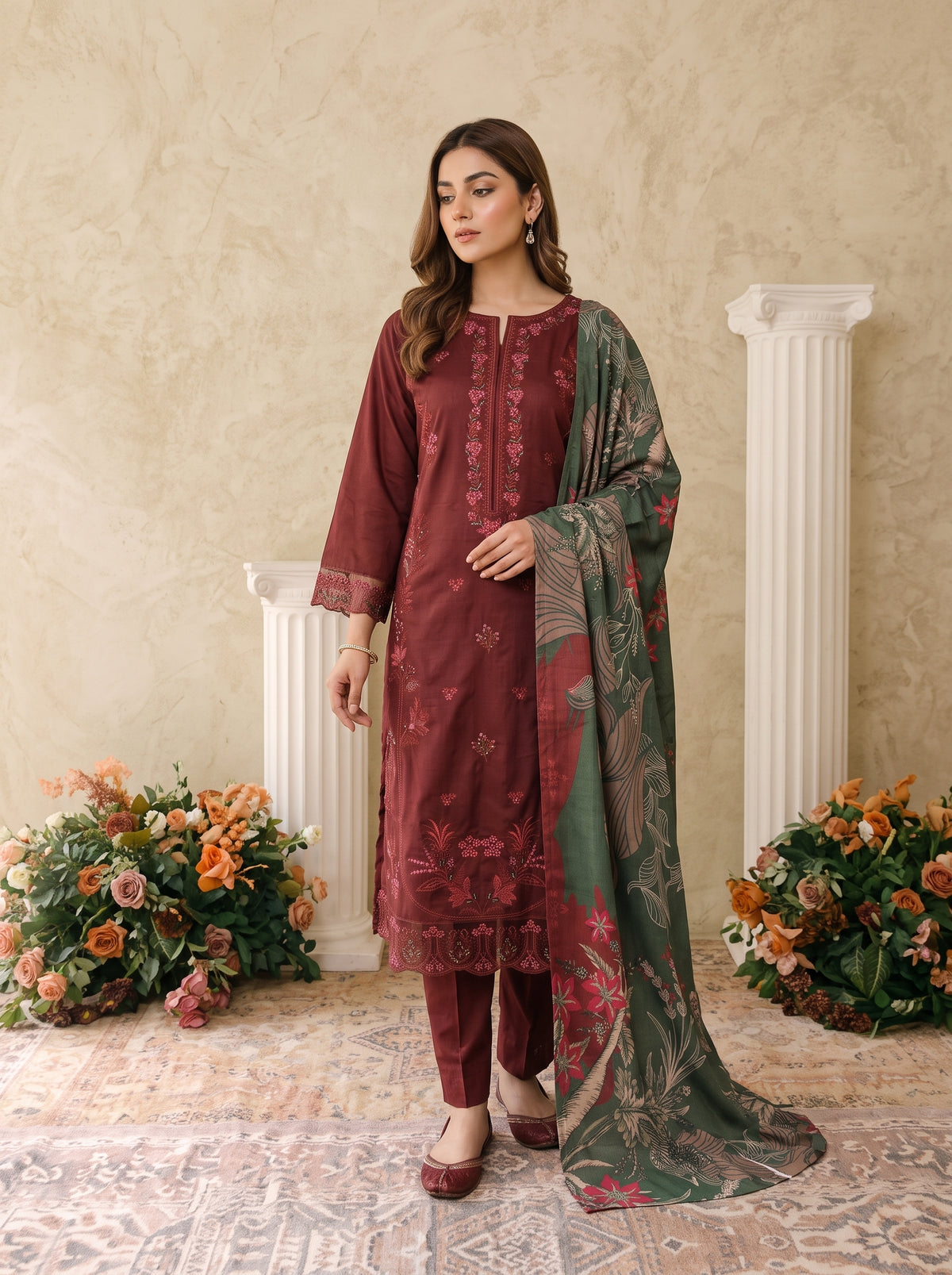 INARA 3pcs Un-Stitched Emb Viscose [D-6214]