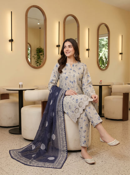 ZAINA 3pcs Un-Stitched Emb Printed Cotton [D-5958]