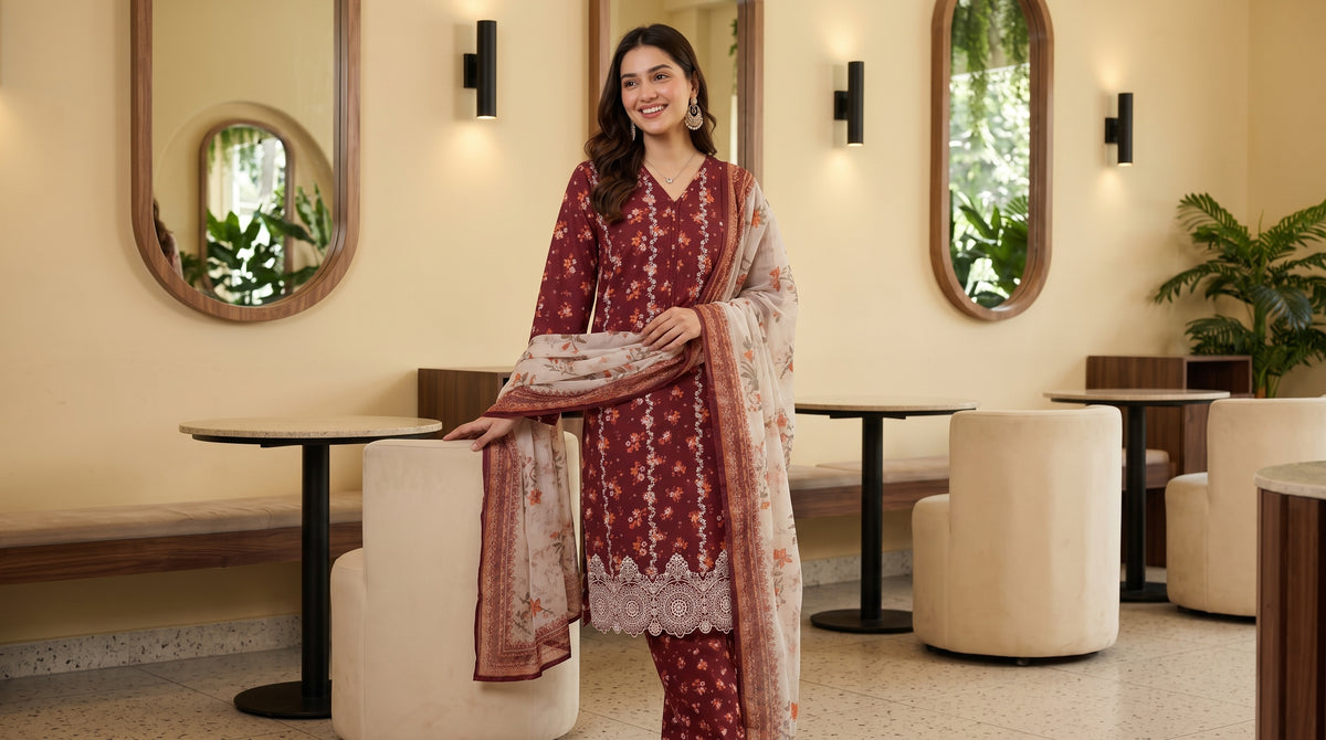 ZAINA 3pcs Un-Stitched Emb Printed Cotton [D-5957]