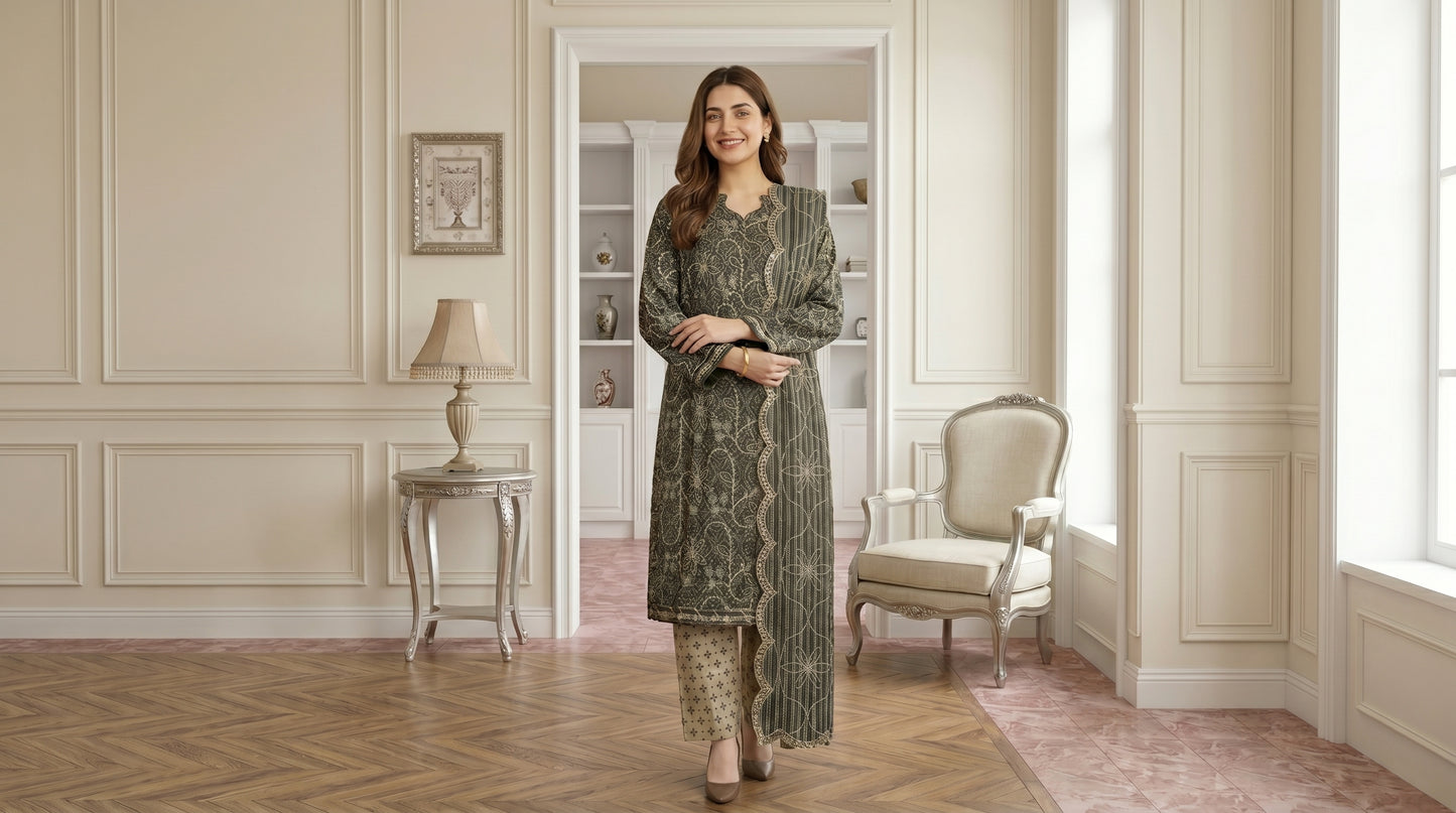MARIUM 3pcs Un-Stitched Emb Printed Lawn [D-4144]