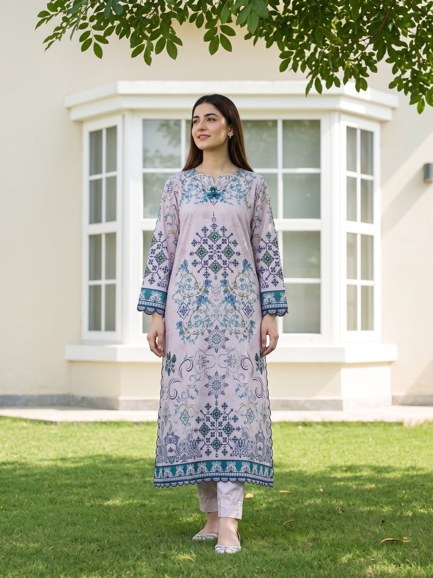 Chloris 2pcs Stitched Printed Swiss Kaftaan [D-4092]