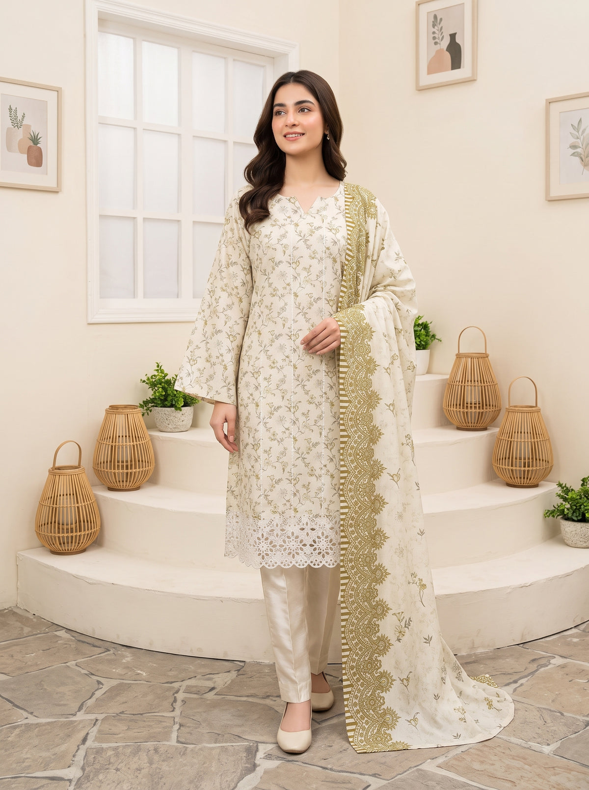 CALIA 3pcs Un-Stitched Emb Printed Staple [D-6078]
