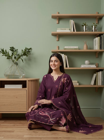 AYSANA 3pcs Un-Stitched Emb Khaddar [D-5869]