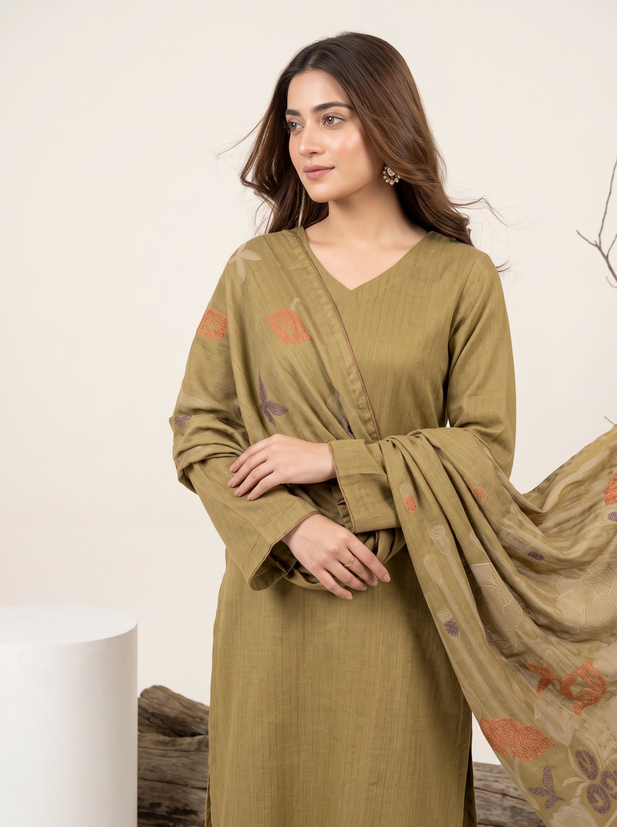 KHUWAISH 3pcs Un-Stitched Fancy Leather Peach [D-6264]