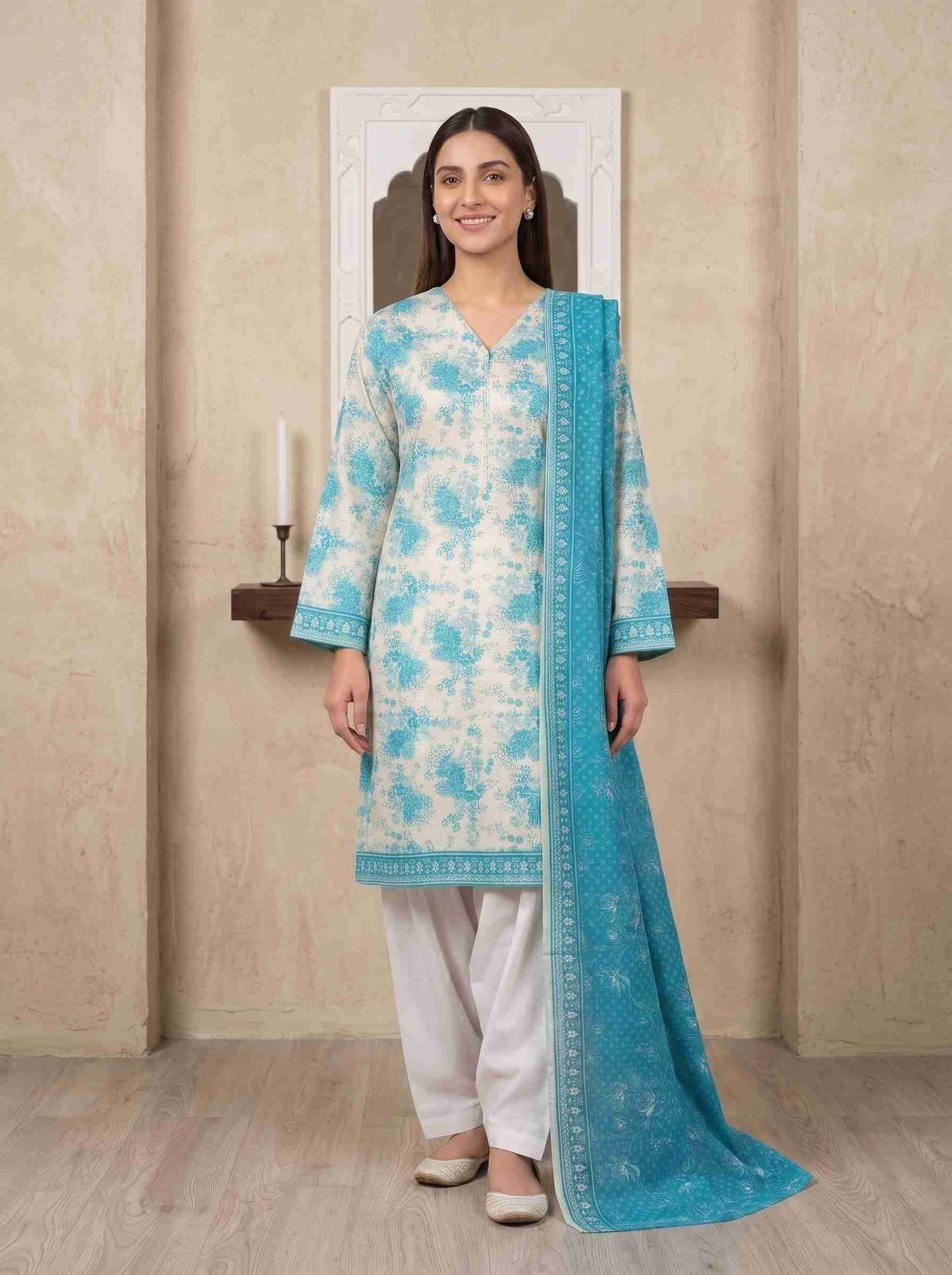 INAYA 3pcs Stitched Printed Lawn [D-5122]