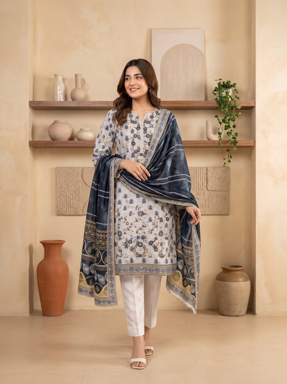 DESIR 3pcs Un-Stitched Emb Printed Staple [D-5887]