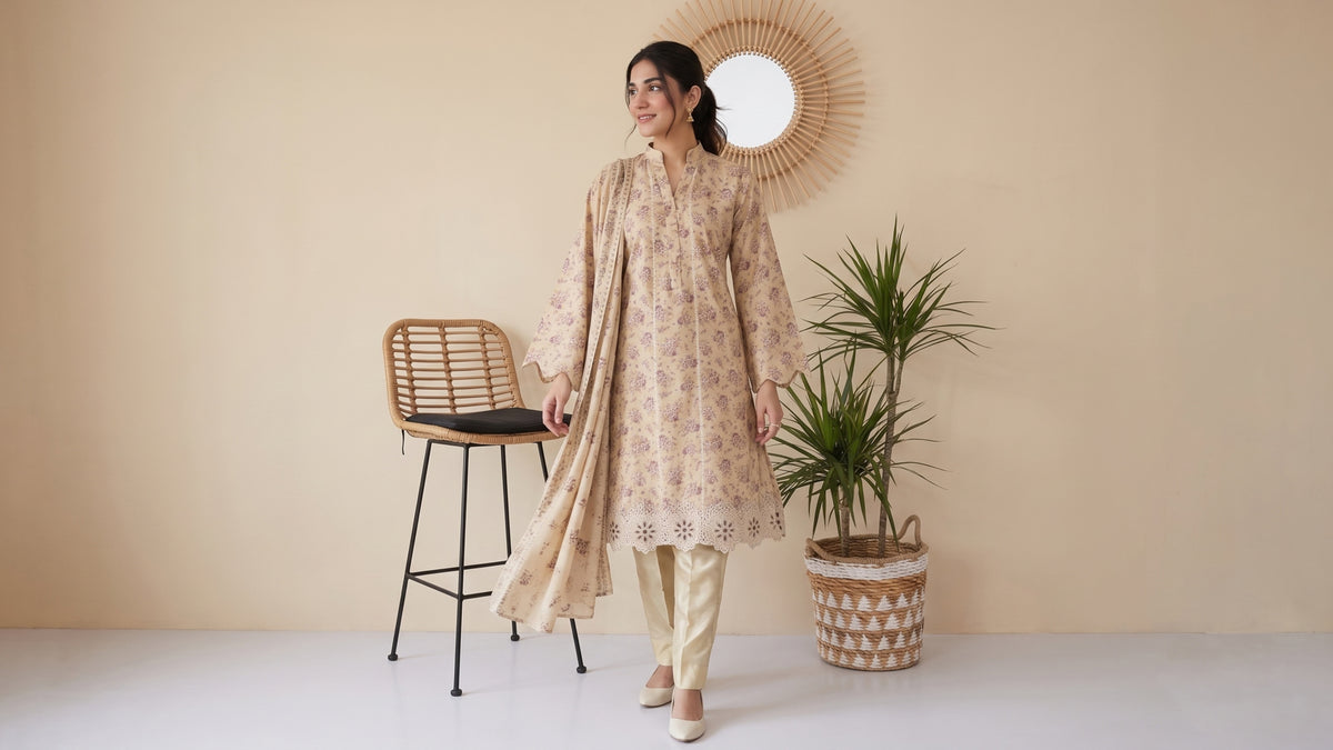 QAINAAT V1 3pcs Un-Stitched Emb Dhanak [D-6562]