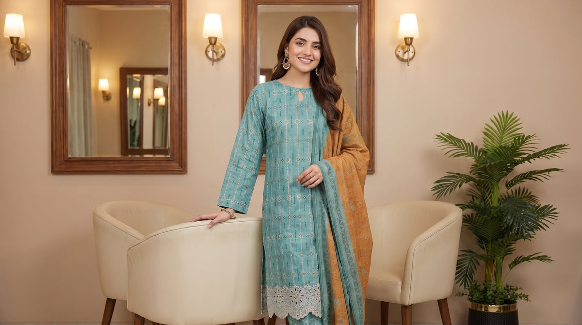 ZAINA 3pcs Un-Stitched Emb Printed Cotton [D-5961]