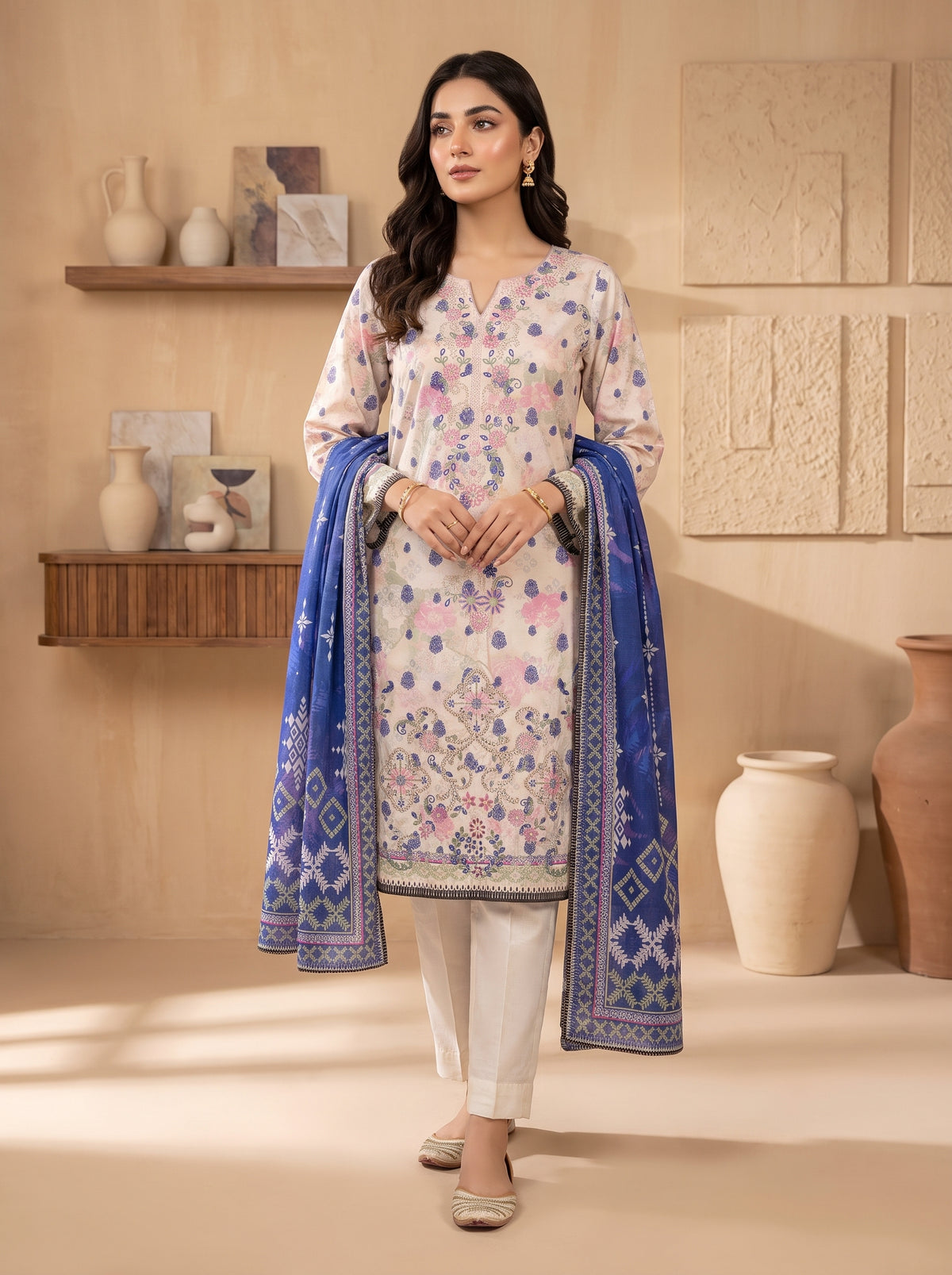 DESIR 3pcs Un-Stitched Emb Printed Staple [D-5892]