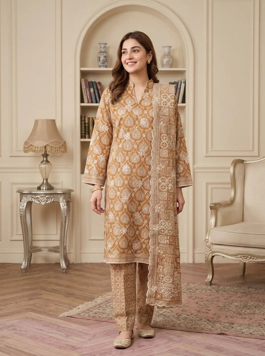 MARIUM 3pcs Un-Stitched Emb Printed Lawn D-4136