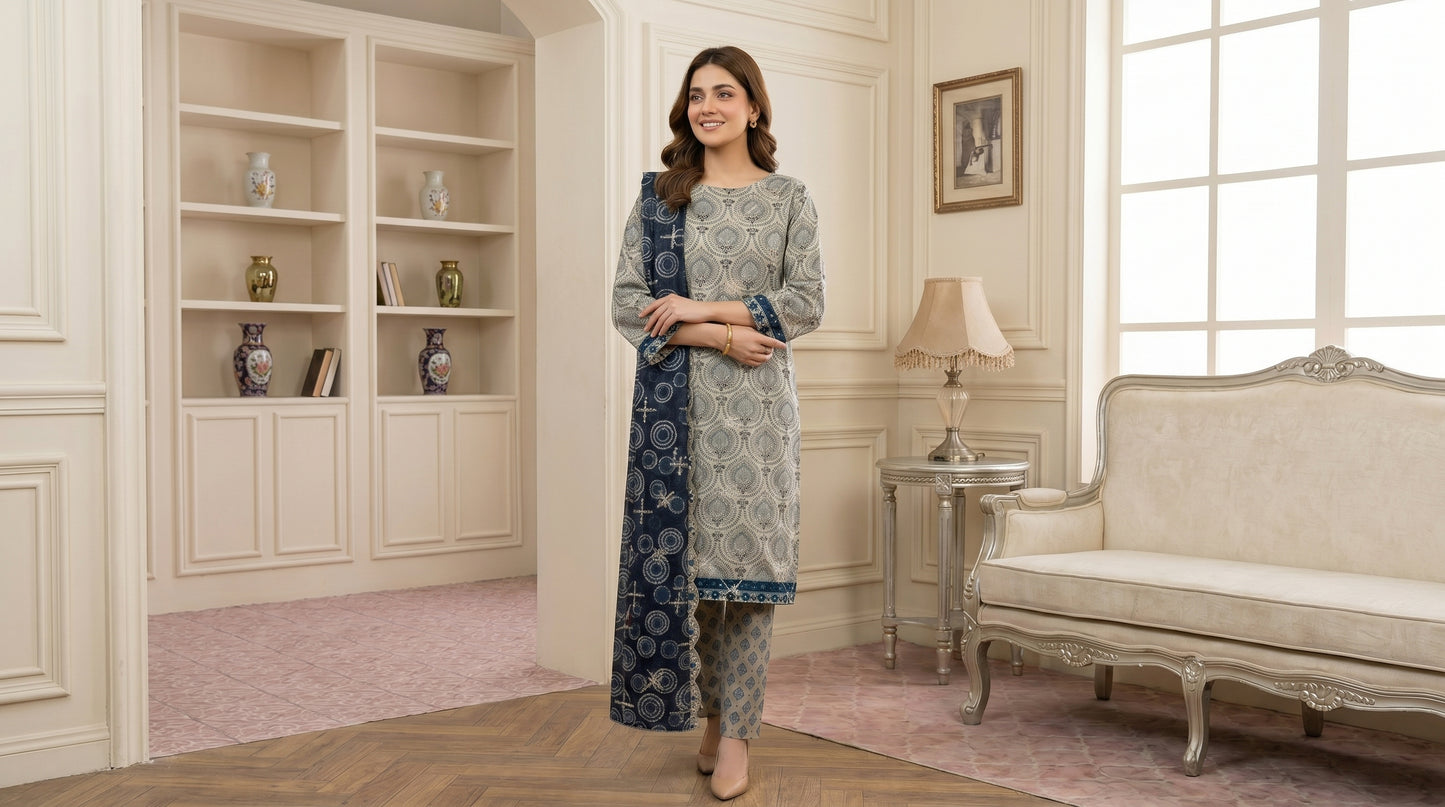 MARIUM 3pcs Un-Stitched Emb Printed Lawn [D-4140]