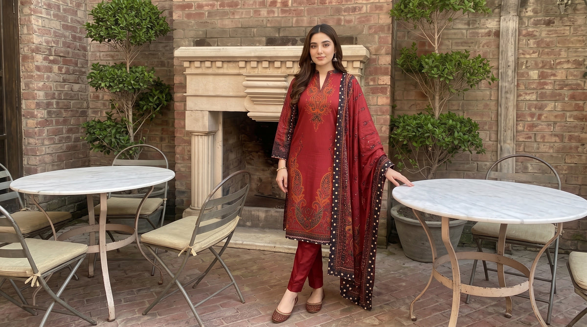 AYEZAH 3pcs Un-Stitched Print Viscose [D-08]