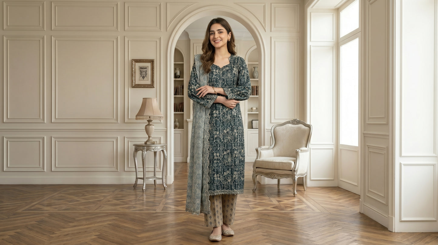 MARIUM 3pcs Un-Stitched Emb Printed Lawn [D-4142]