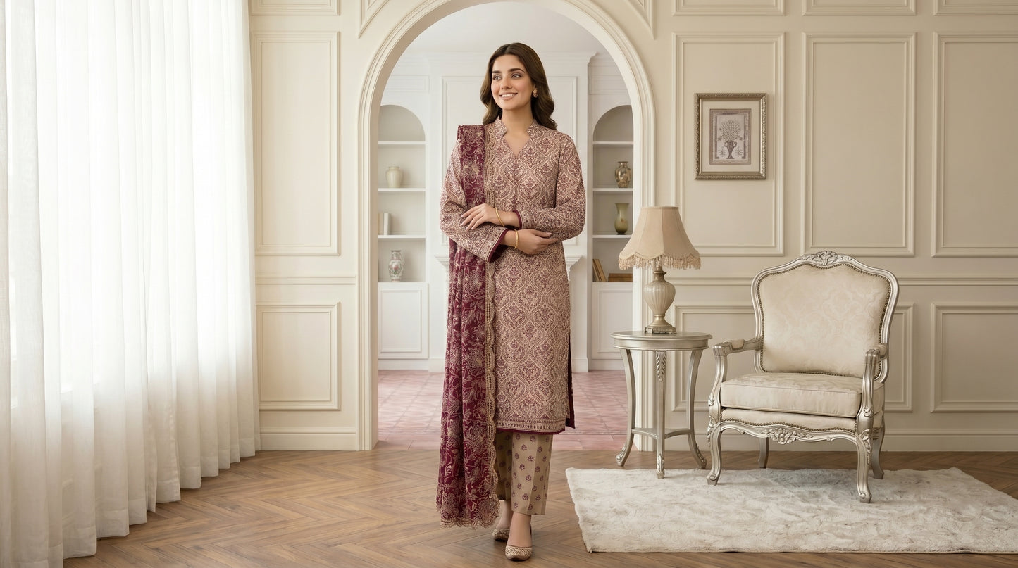 MARIUM 3pcs Un-Stitched Emb Printed Lawn [D-4143]