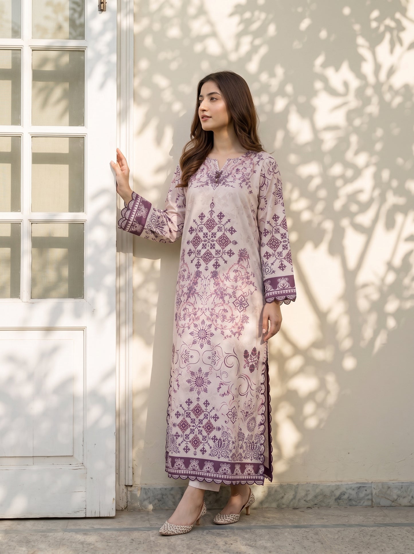 Chloris 2pcs Stitched Printed Swiss Kaftaan [D-4089]