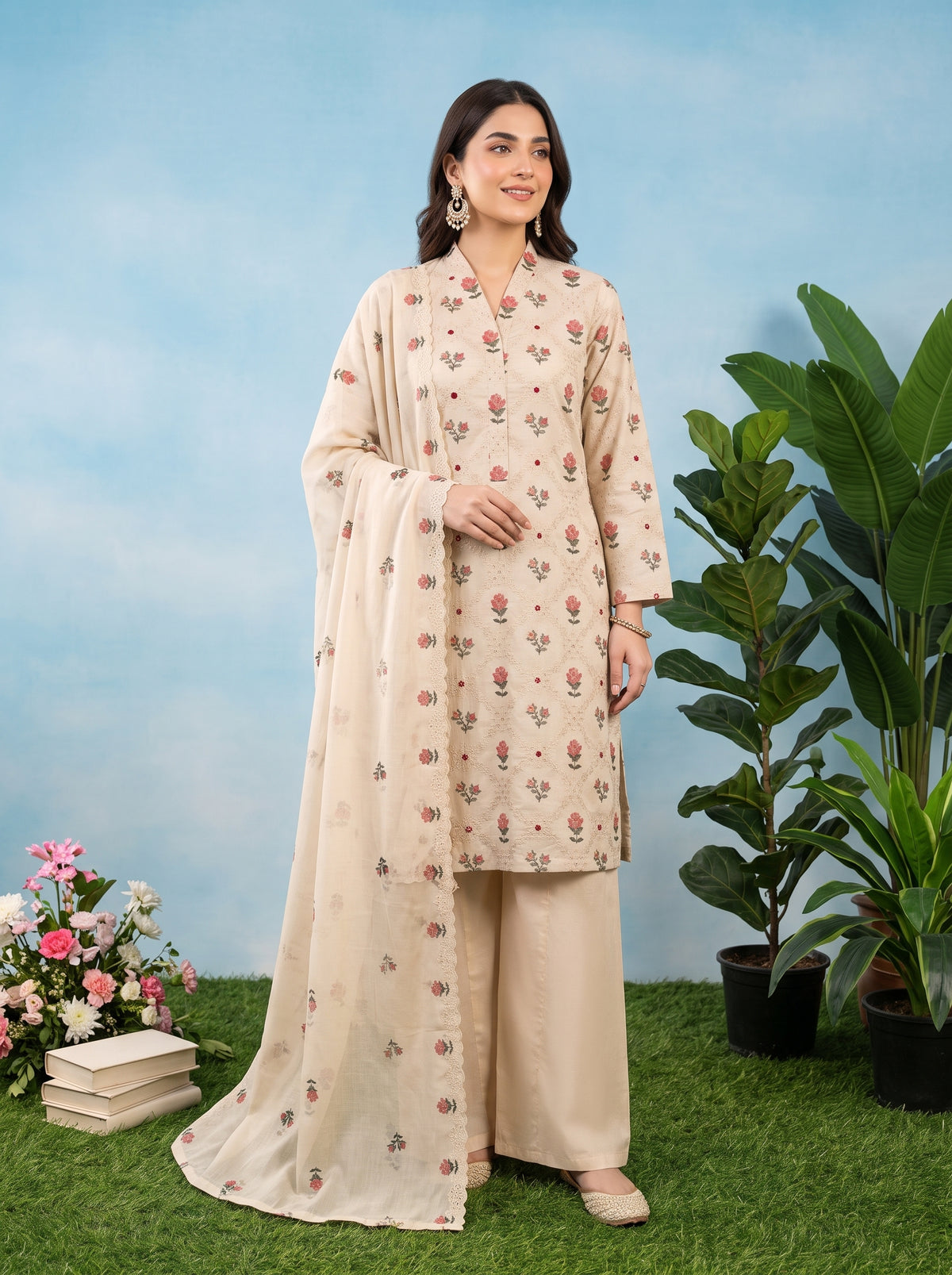 SOFIA 3pcs Un-Stitched Emb Cambric [D-4894]