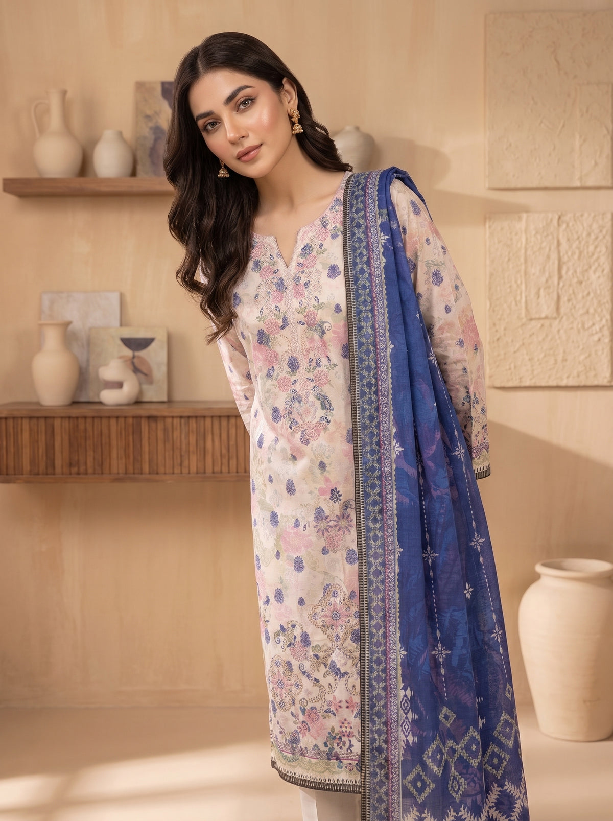 DESIR 3pcs Un-Stitched Emb Printed Staple [D-5892]