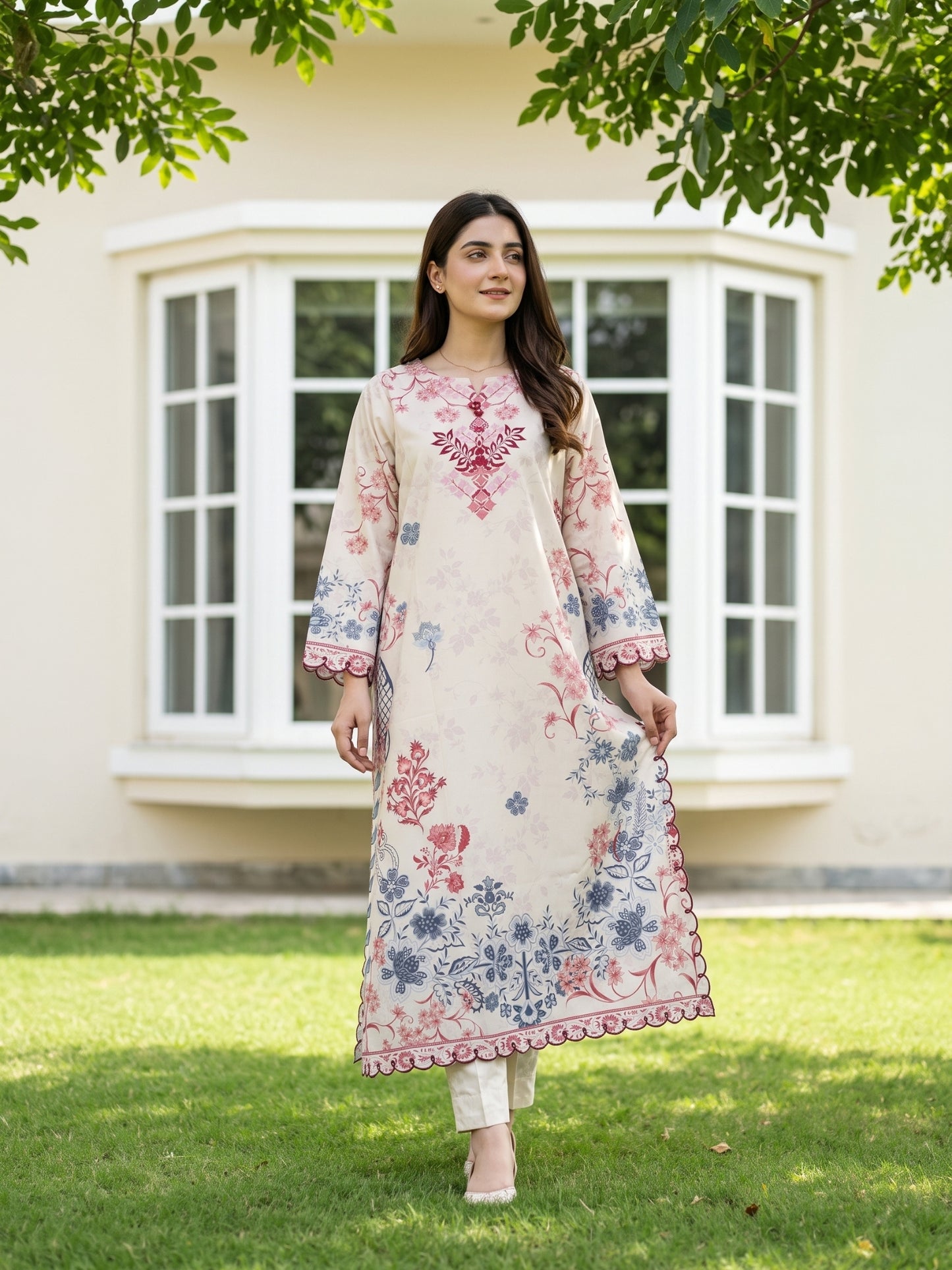 Chloris 2pcs Stitched Printed Swiss Kaftaan [D-4091]