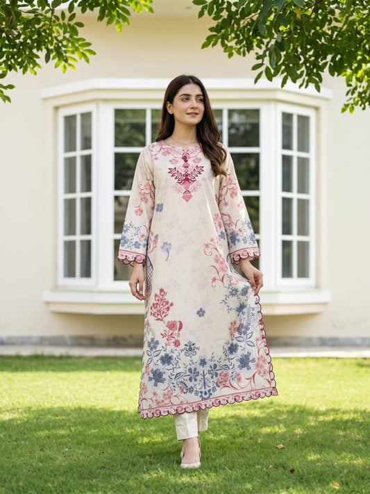 Chloris 2pcs Stitched Printed Swiss Kaftaan [D-4091]