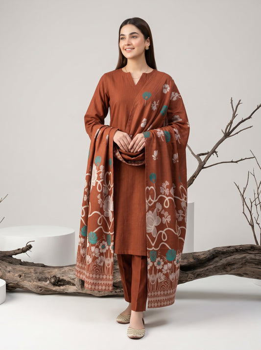 KHUWAISH 3pcs Un-Stitched Fancy Leather Peach [D-6265]