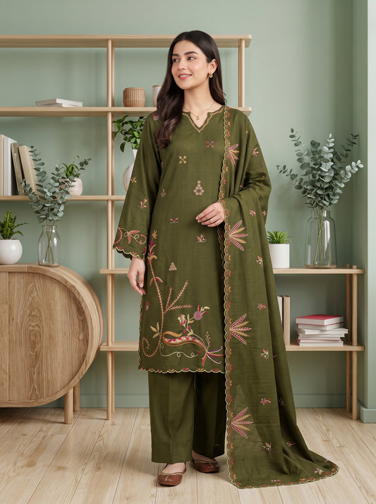 AYSANA 3pcs Un-Stitched Emb Khaddar [D-5876]