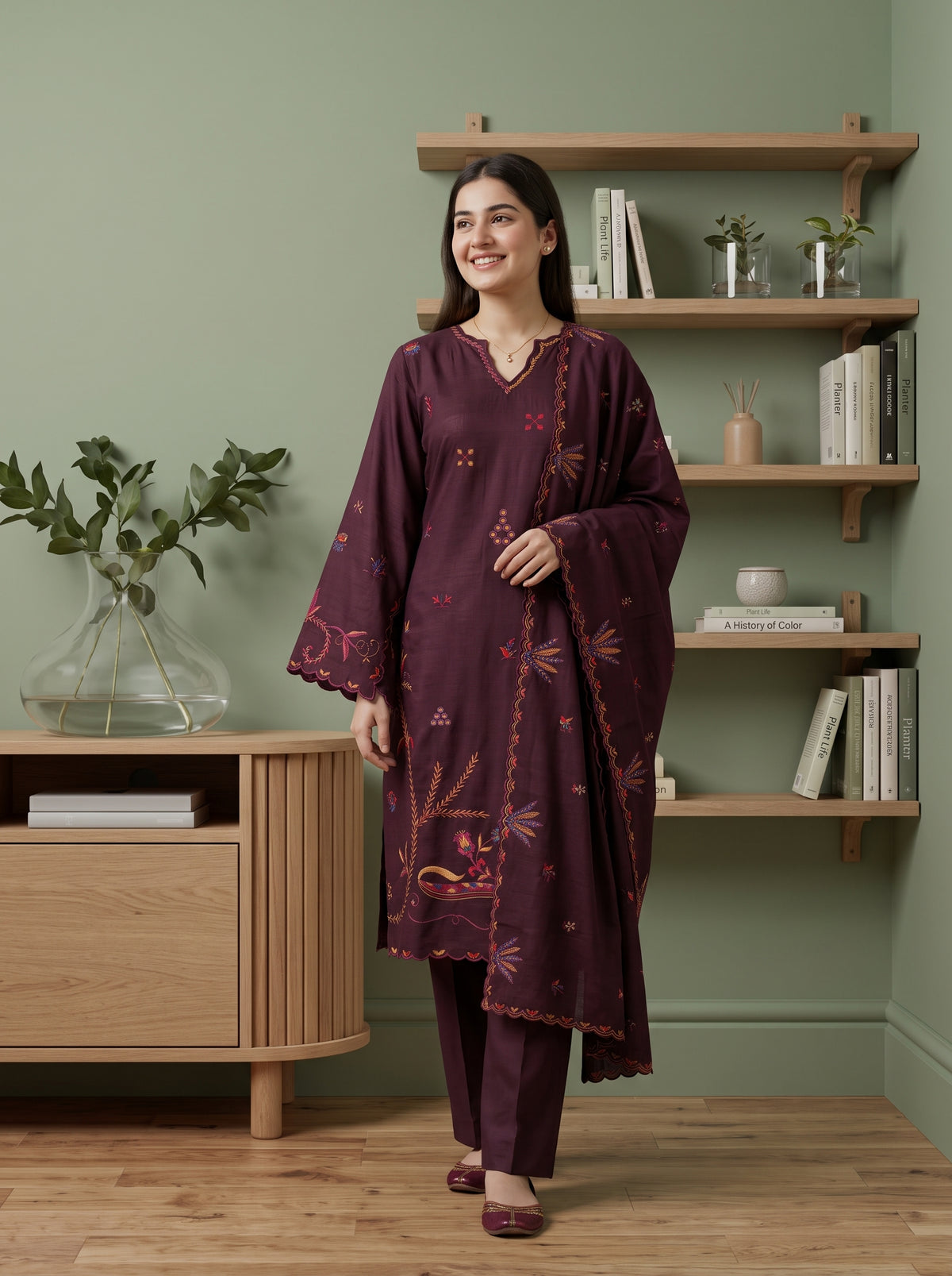 AYSANA 3pcs Un-Stitched Emb Khaddar [D-5875]