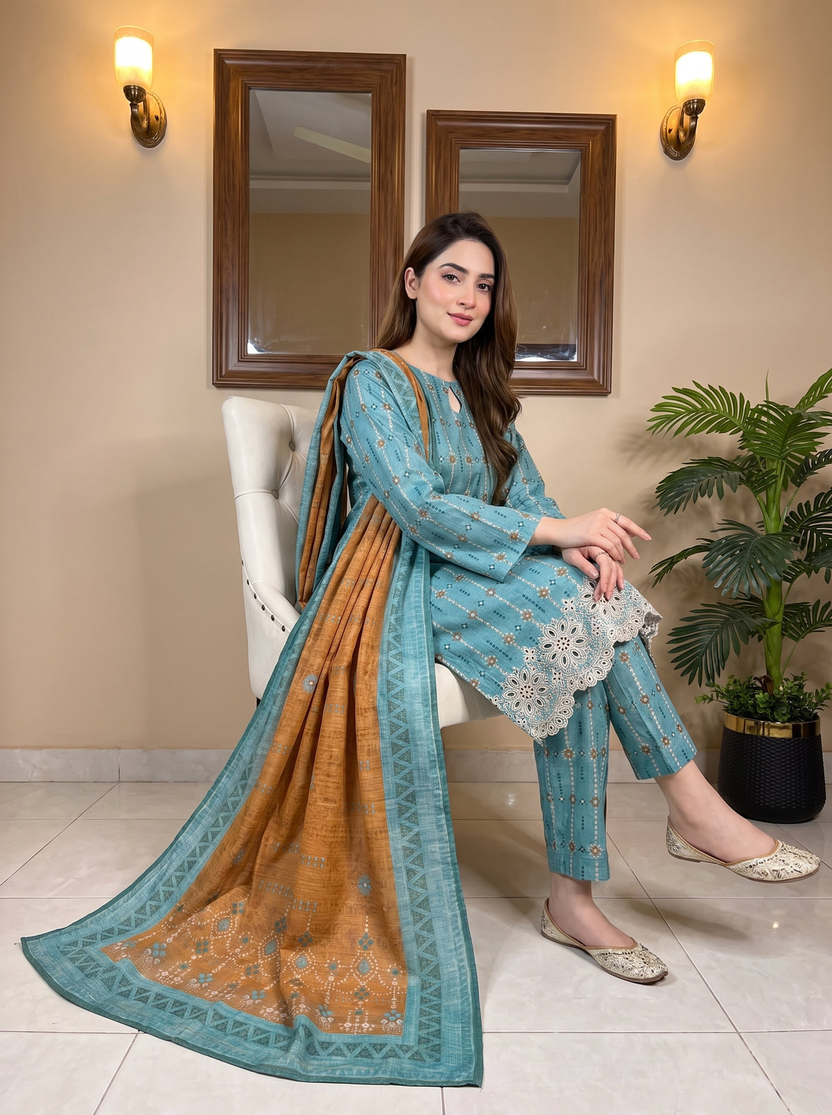 ZAINA 3pcs Un-Stitched Emb Printed Cotton [D-5961]